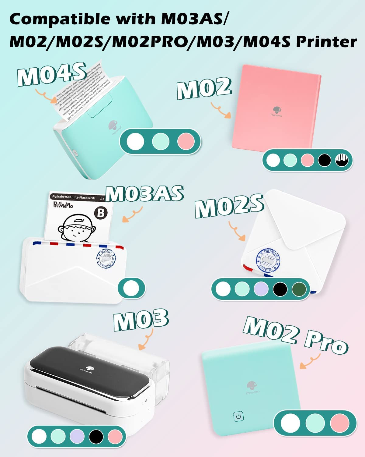 Colorful Thermal Sticker Paper for M02/M02 Pro/M02S/M03 Pocket Printer, Black Character on Purpple/Pink/Blue, 50Mm X 3.5M, Diameter 30Mm, 3 Rolls