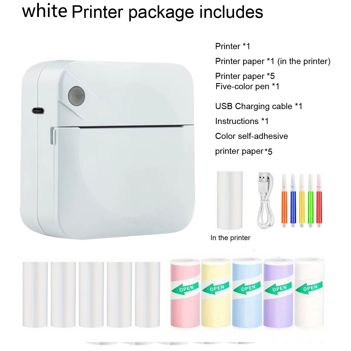 Mini Printer, Portable Thermal Printer Efficiently and Quickly, Inkless Pocket Photo Printer for Study Notes, Pictures, DIY