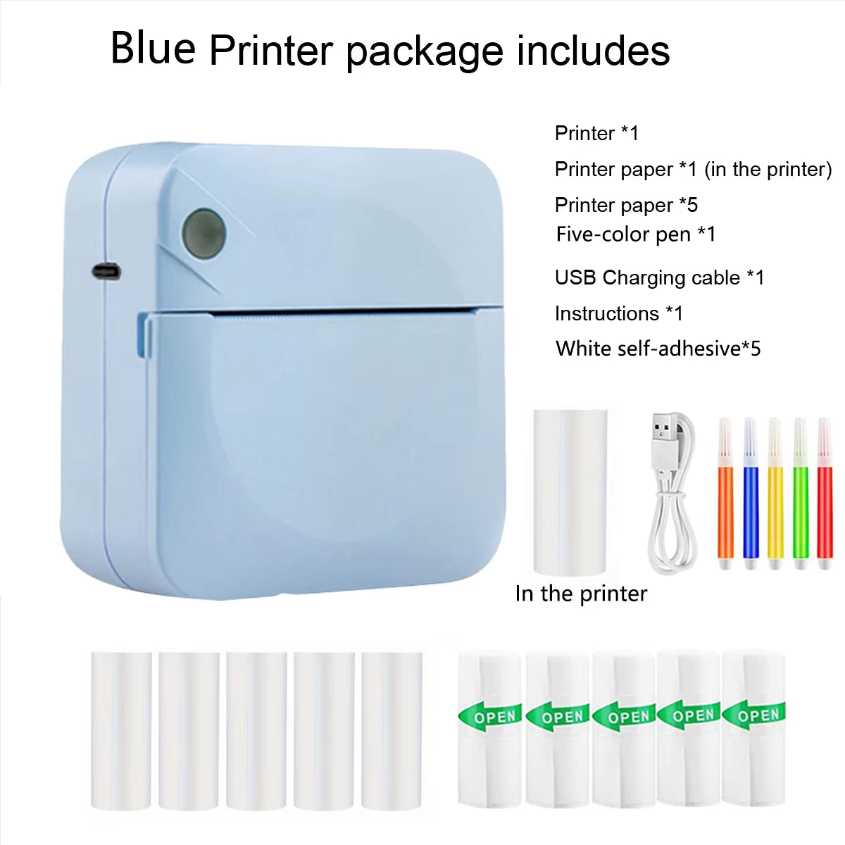 Mini Printer, Portable Thermal Printer Efficiently and Quickly, Inkless Pocket Photo Printer for Study Notes, Pictures, DIY