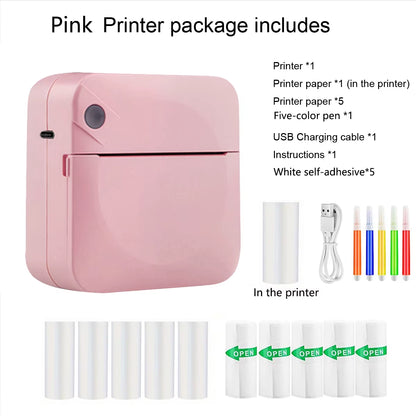 Mini Printer, Portable Thermal Printer Efficiently and Quickly, Inkless Pocket Photo Printer for Study Notes, Pictures, DIY