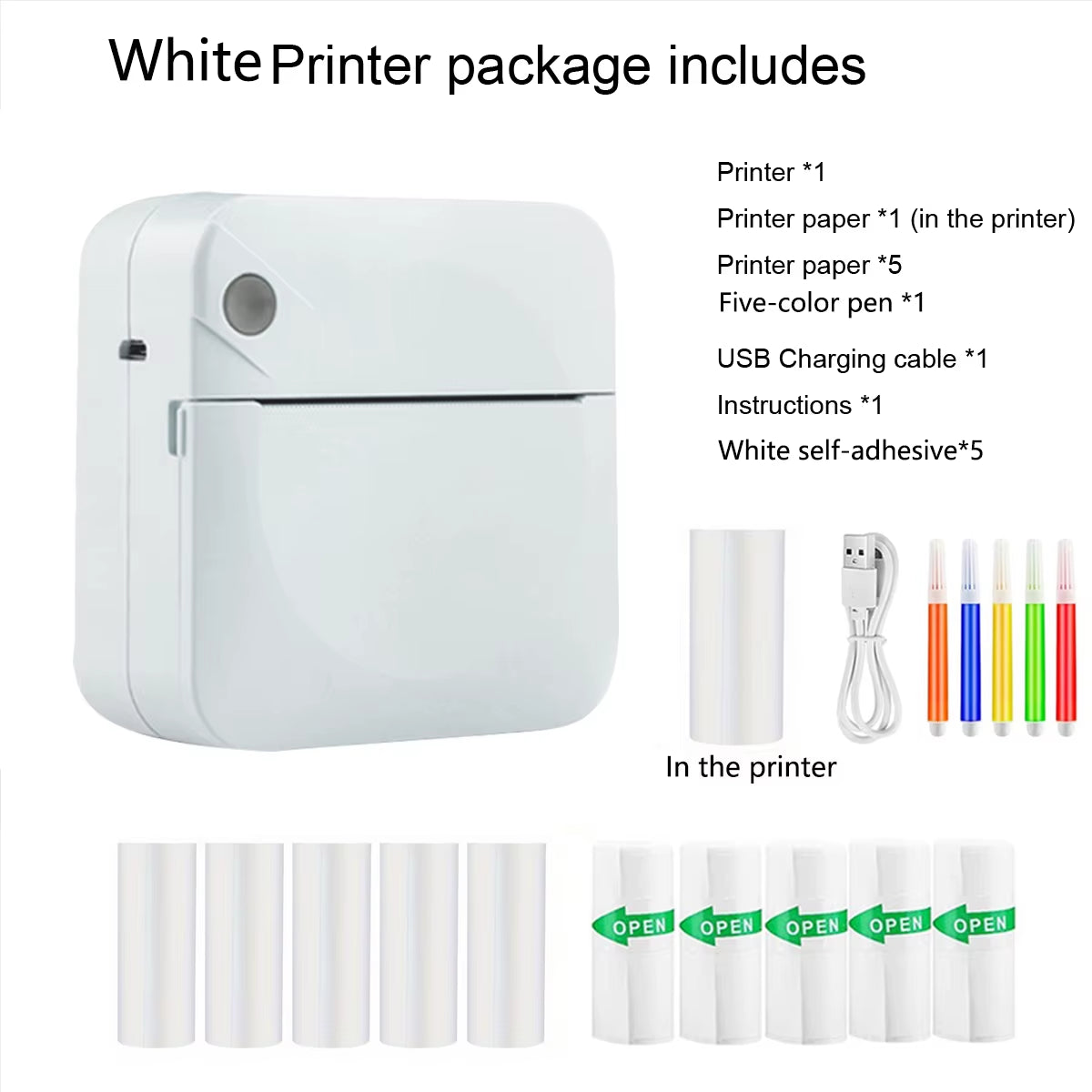 Mini Printer, Portable Thermal Printer Efficiently and Quickly, Inkless Pocket Photo Printer for Study Notes, Pictures, DIY