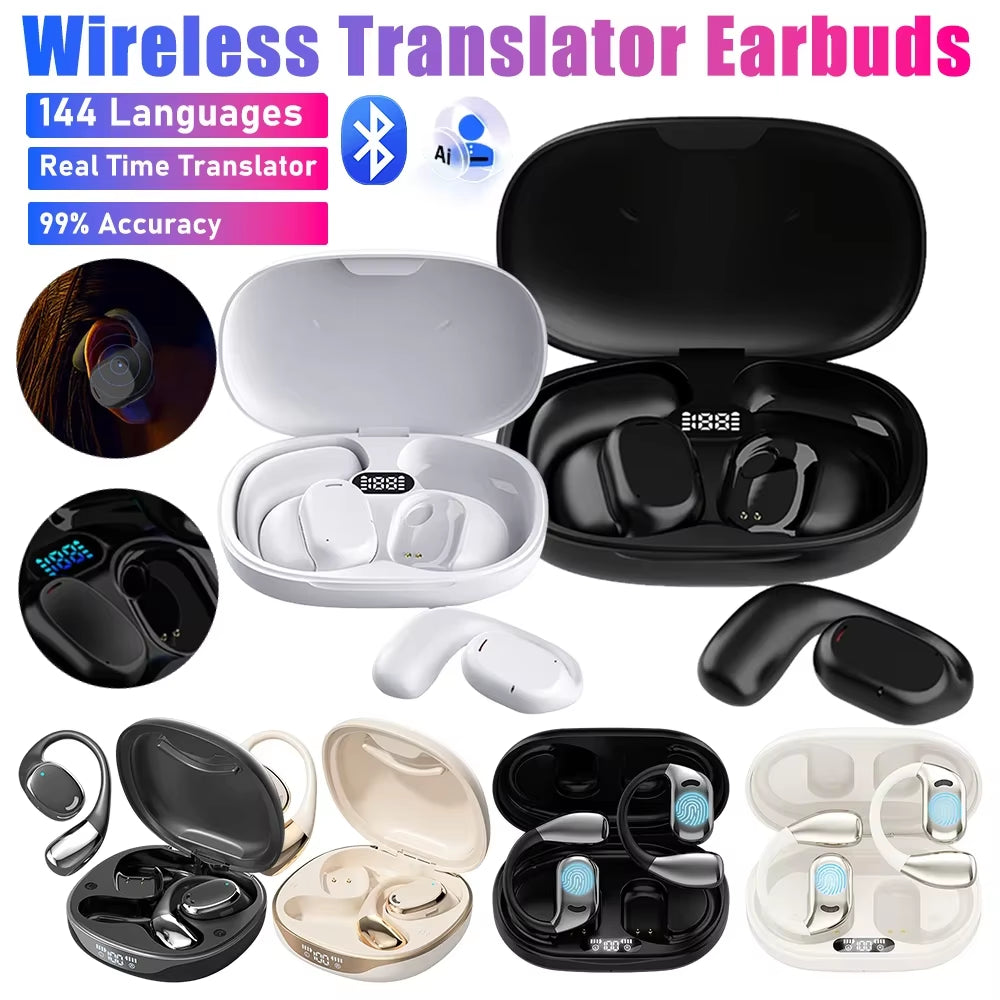 Wireless Bluetooth Translator Headphones 144 Languages Translation Headset Two-Way Translator Earbuds for Business Travel