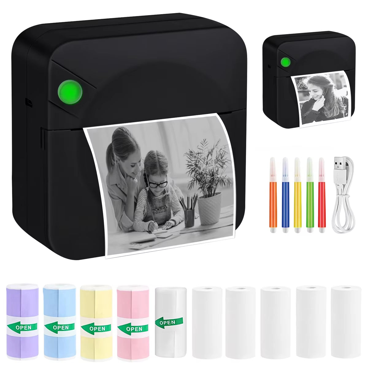 Mini Printer, Portable Thermal Printer Efficiently and Quickly, Inkless Pocket Photo Printer for Study Notes, Pictures, DIY