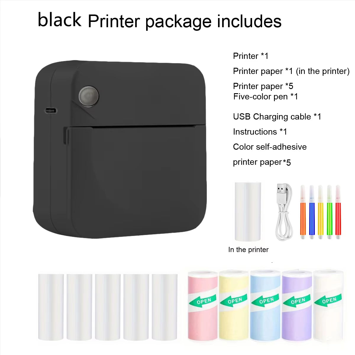 Mini Printer, Portable Thermal Printer Efficiently and Quickly, Inkless Pocket Photo Printer for Study Notes, Pictures, DIY