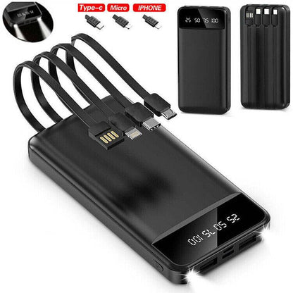 Portable Power Bank 10000Mah Power Bank - with 4 Built-In Cables Power Bank