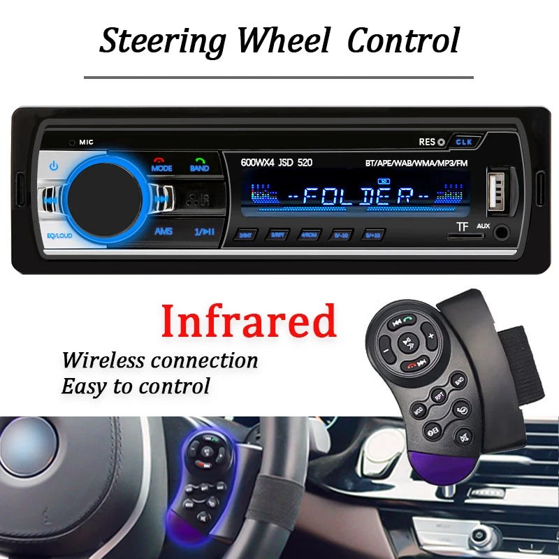 Car Radio 1 Din Stereo Player Digital Bluetooth Car MP3 Player 60Wx4 FM Radio Stereo Audio Music USB/SD with in Dash AUX Input