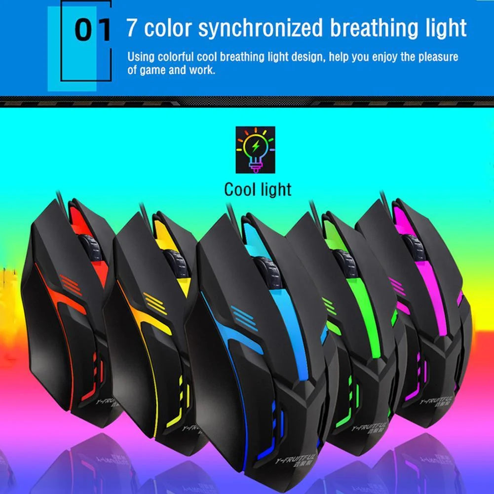 Wired Gaming Mouse,Ergonomic USB Optical Mouse Mice with 7 Color Backlight,1000 DPI for Laptop PC Computer Games & Work N4B9